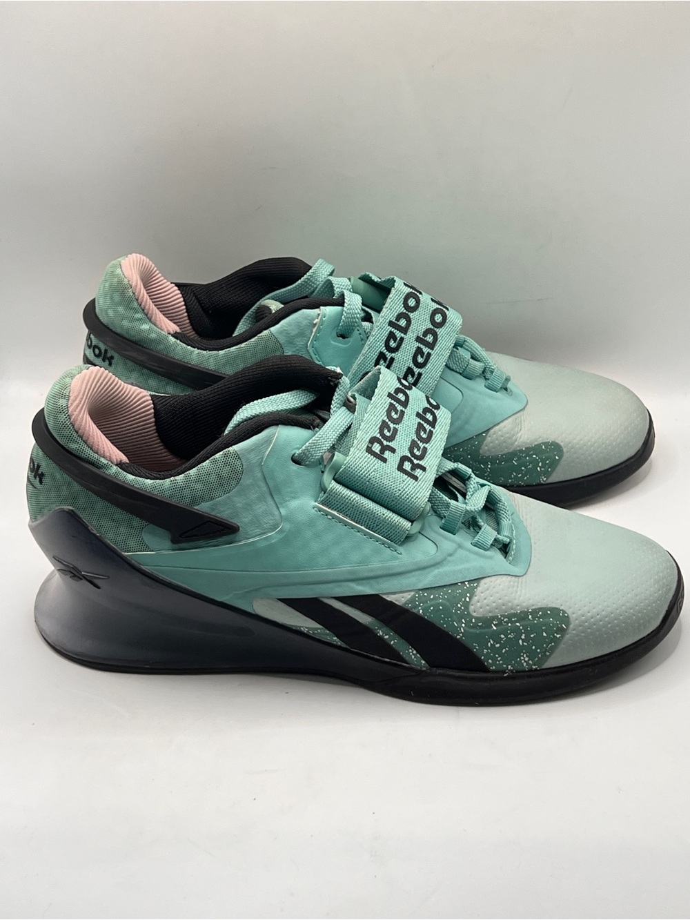 Reebok Legacy Lifter II Women's Weightlifting Shoes Size 7 Teal Grey Pink EUC